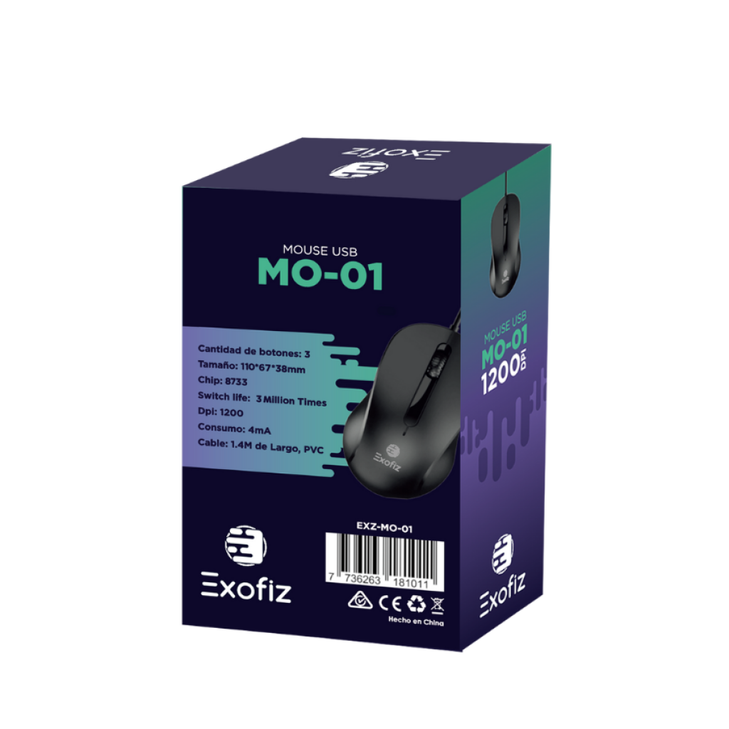 Mouse USB MO-01 Negro Exofiz